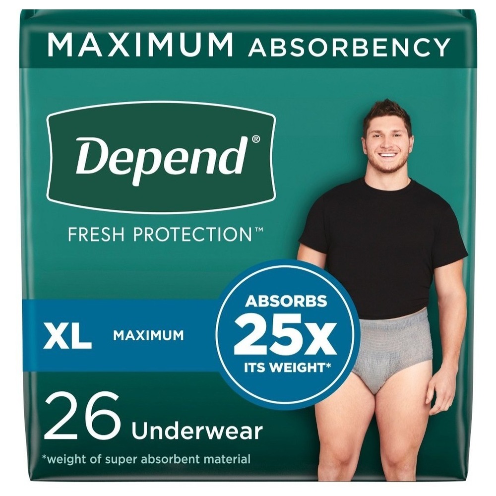 Depend Fresh Protection Adult Incontinence Underwear for Men, XL Grey, 26Ct
